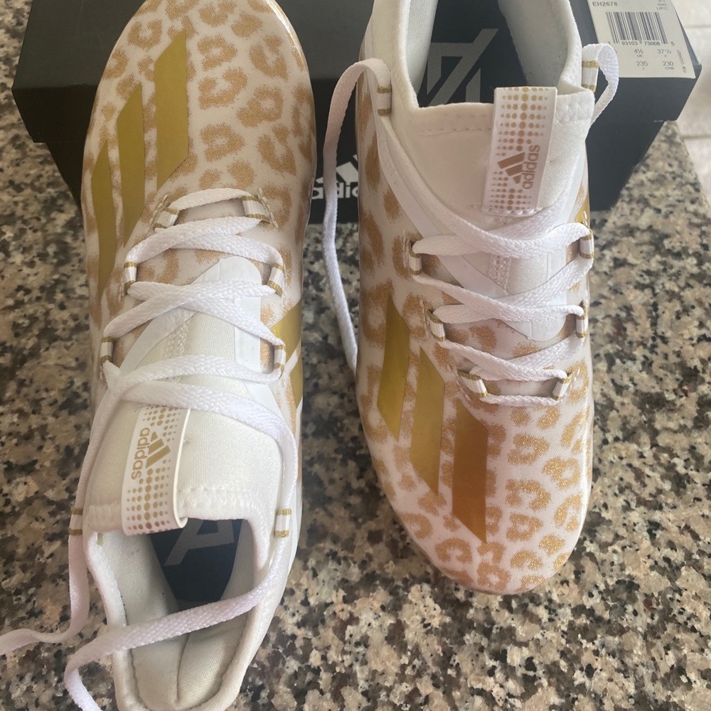 White and Gold Addidas Football Cleats